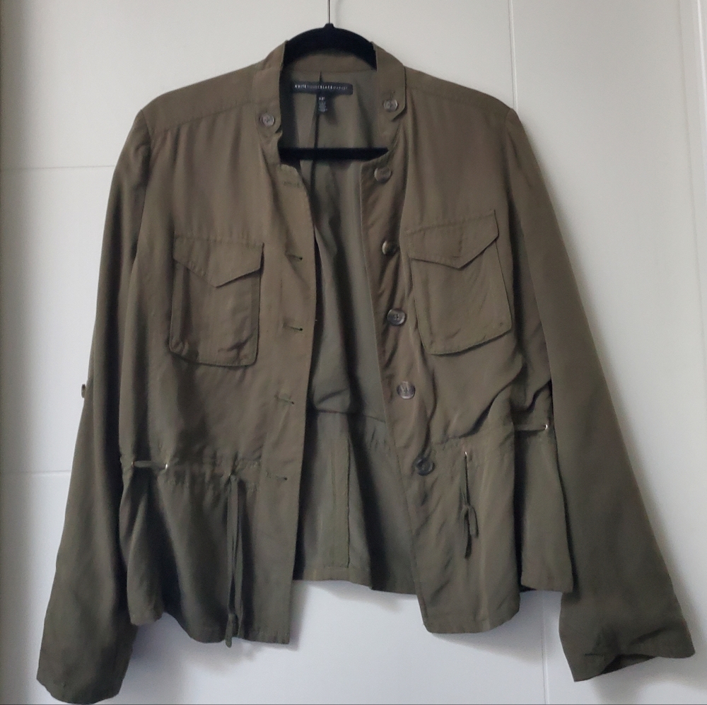 White House Black Market Soft Olive Utility Jacket, 10 Petite